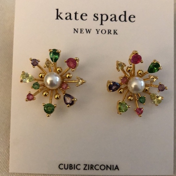 Kate Spade Gold Tone Bloom In Color Stud Earrings Multi Colored CZ Accents NWT - Picture 3 of 11